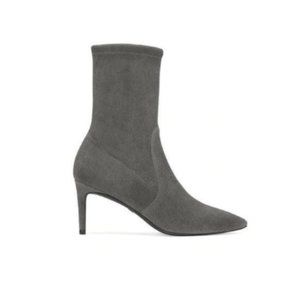 NEW Stuart Weitzman Gray Poined Toe Heeled Booties